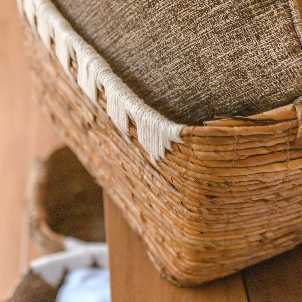 Storage Basket with Cotton Decor PISANG Decorative Basket Handwoven from Banana Fibre - LUXONAS HOME