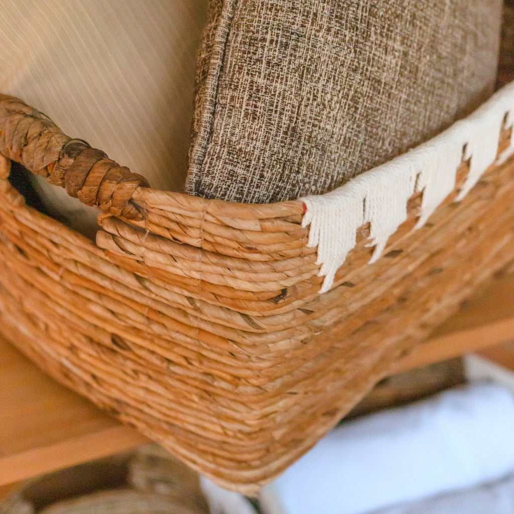 Storage Basket with Cotton Decor PISANG Decorative Basket Handwoven from Banana Fibre - LUXONAS HOME