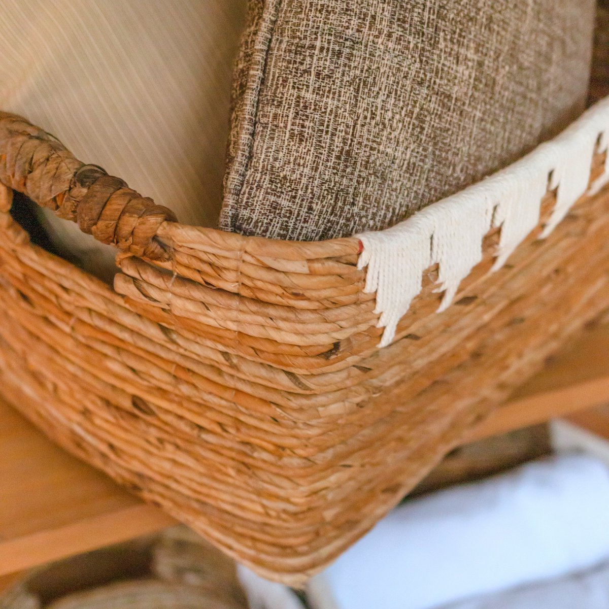 Storage Basket with Cotton Decor PISANG Decorative Basket Handwoven from Banana Fibre - LUXONAS HOME