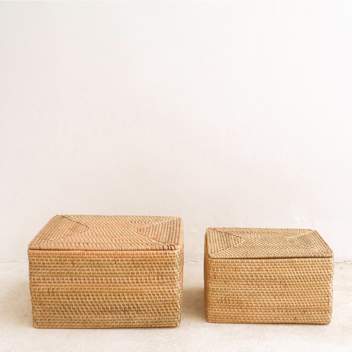 Storage Basket with Lid – Shelf Basket made from Beige Rattan – Handwoven Decorative Basket GRAHA (2 sizes) - LUXONAS HOME