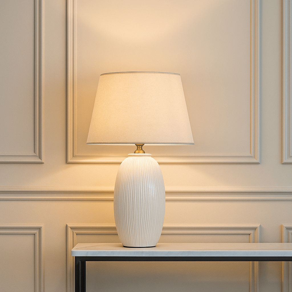 Streak Ceramic Table Lamp - Elegant White Design - LUXONAS