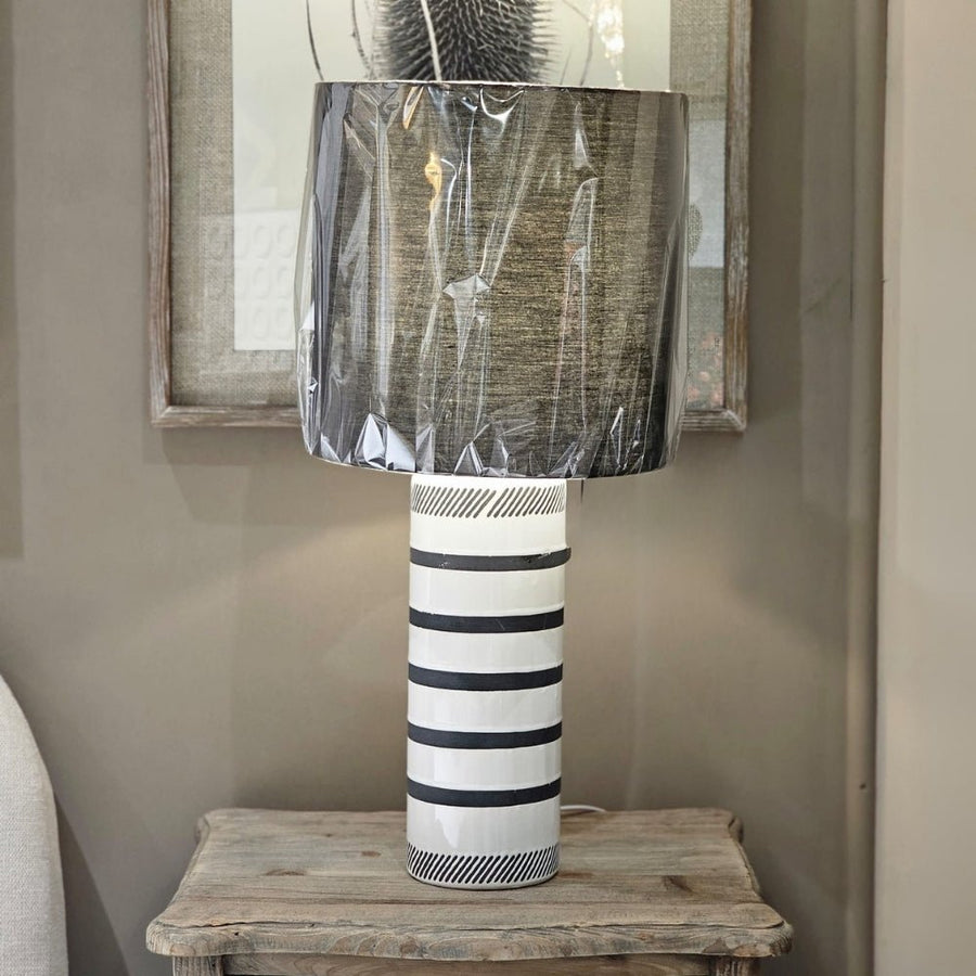 Stripe Ceramic Lamp with Black Shade