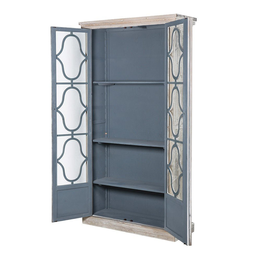 Tall Two-Door Glass Display Cabinet with Adjustable Shelves and Reclaimed Pine Frame