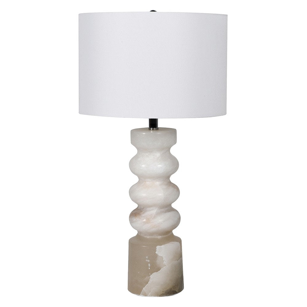Tall Alabaster Table Lamp with Linen Shade - LUXONAS