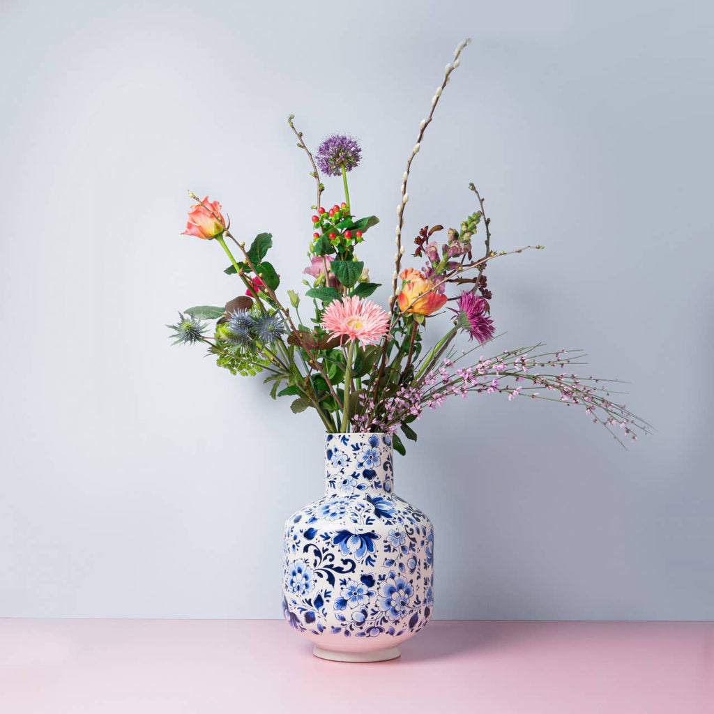 Tall Ball Vase Allover Flower White - LUXONAS