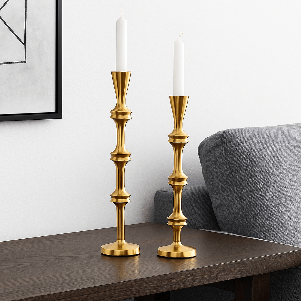 Tall Golden Aluminium Candlestick - LUXONAS
