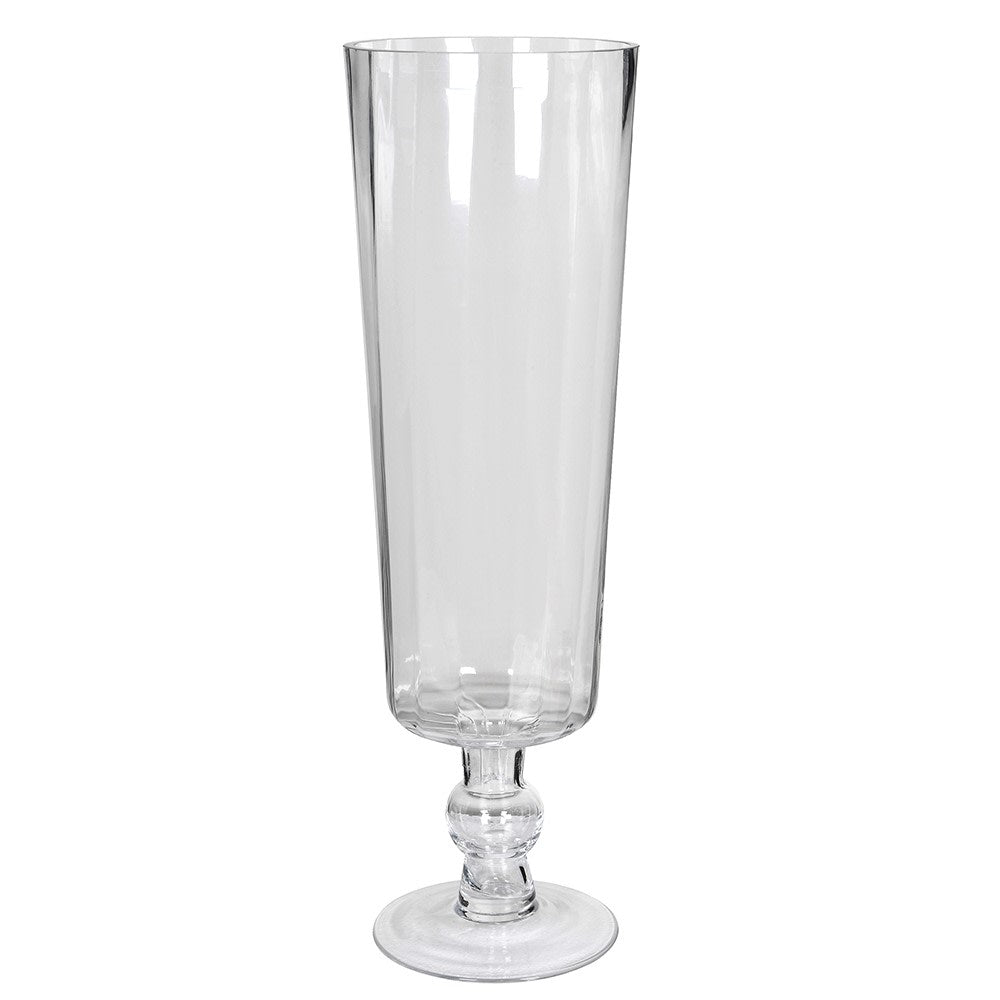 Tall Pleated Glass Vase on Stem