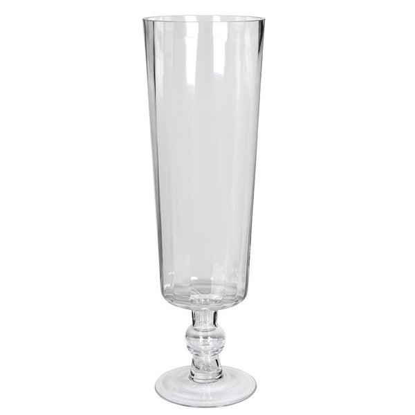Tall Pleated Glass Vase on Stem