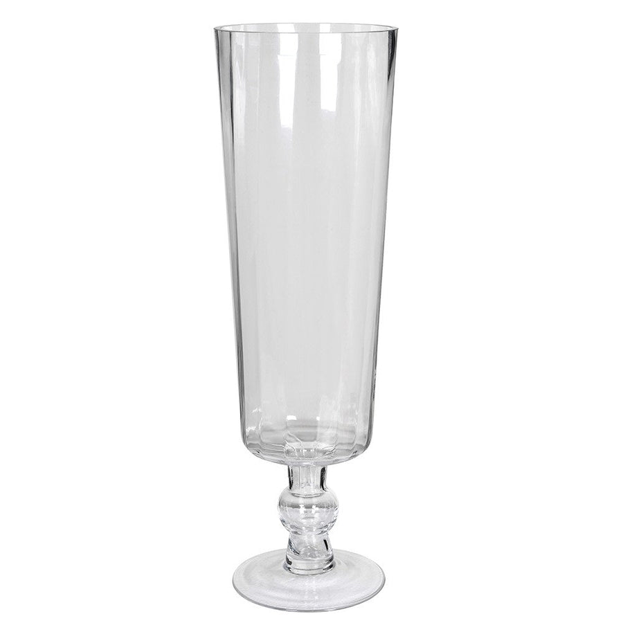 Tall Pleated Glass Vase on Stem