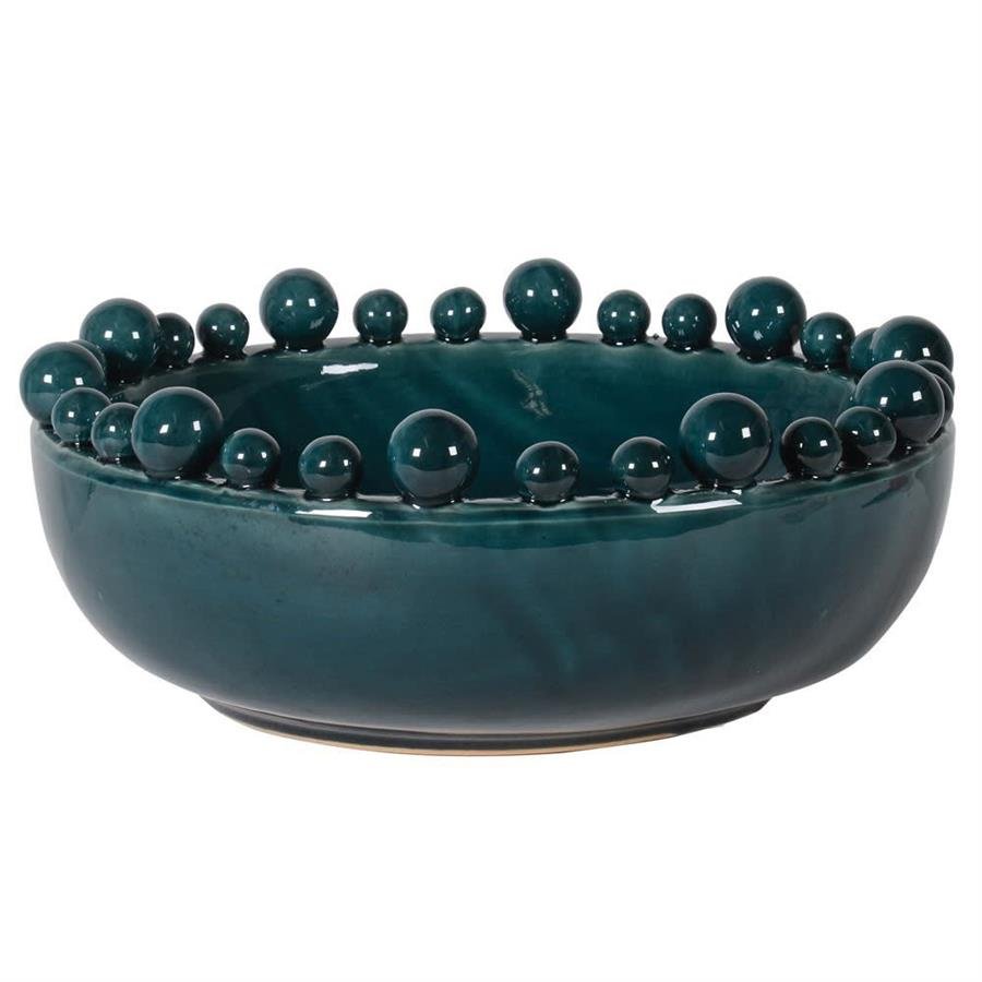 Vibrant Teal Ceramic Bowl with Decorative Balls