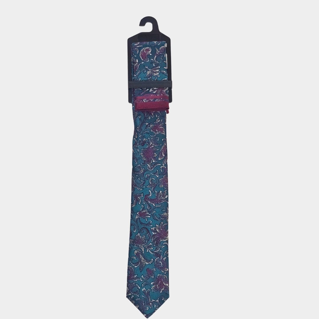 Teal Paisley Tie and Pocket Square Set