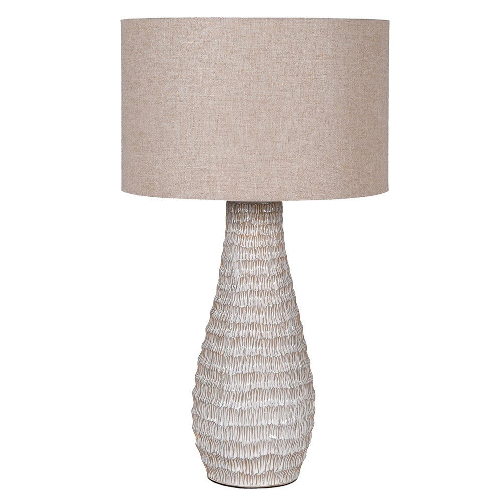 Textured Ceramic Beige Table Lamp - LUXONAS
