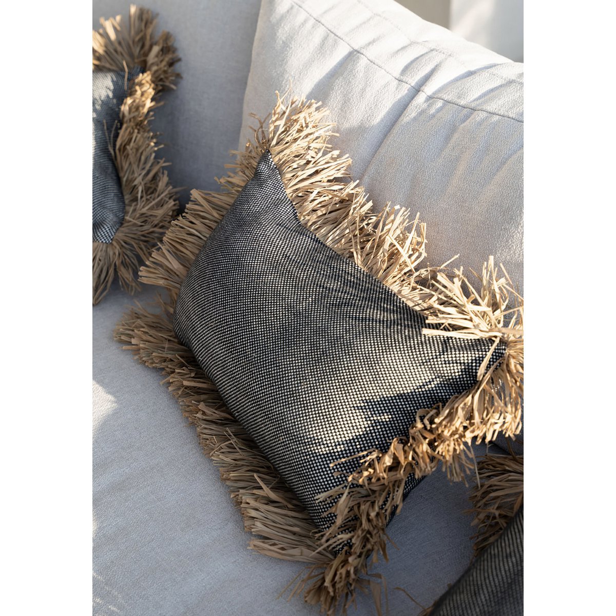 The Cotton Bonita Cushion Cover - Natural Black - 30x50 - LUXONAS HOME