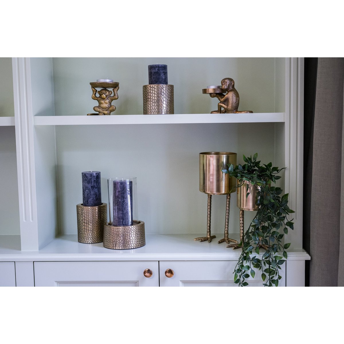 The Croco Candle Holder with Glass - Brass - M - LUXONAS HOME