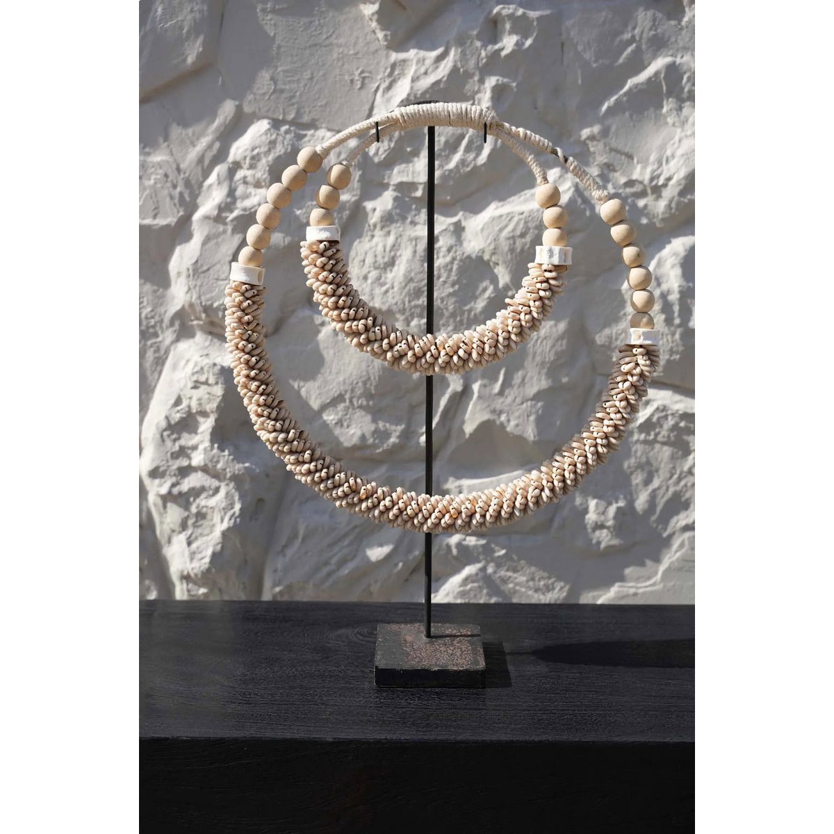 The Double Shell Necklace On Stand - Natural - LUXONAS HOME