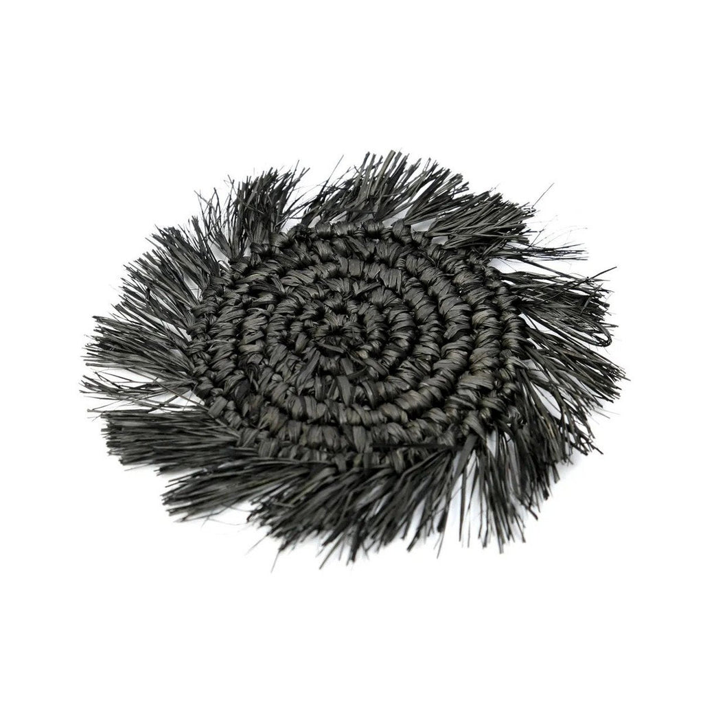 The Fringe Raffia Coaster - Black - LUXONAS HOME