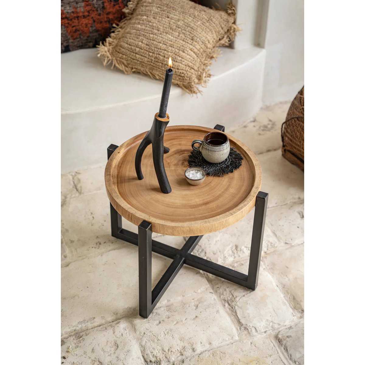 The Fringe Raffia Coaster - Black - LUXONAS HOME