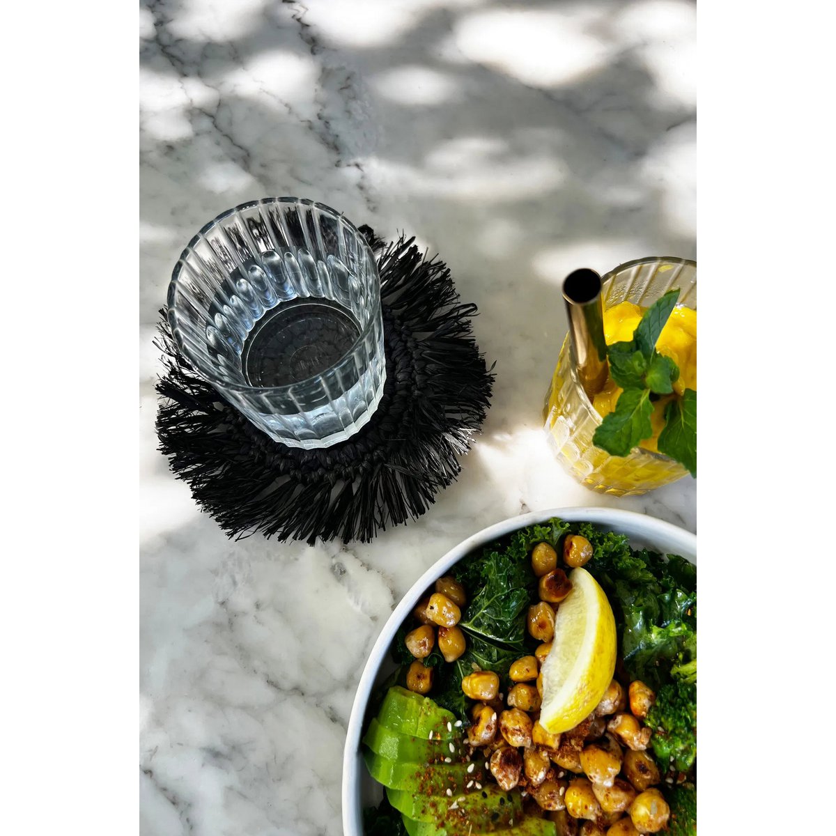 The Fringe Raffia Coaster - Black - LUXONAS HOME