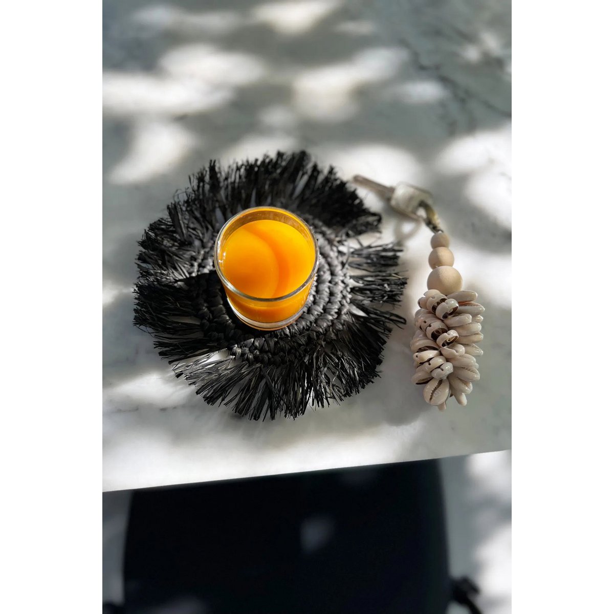 The Fringe Raffia Coaster - Black - LUXONAS HOME