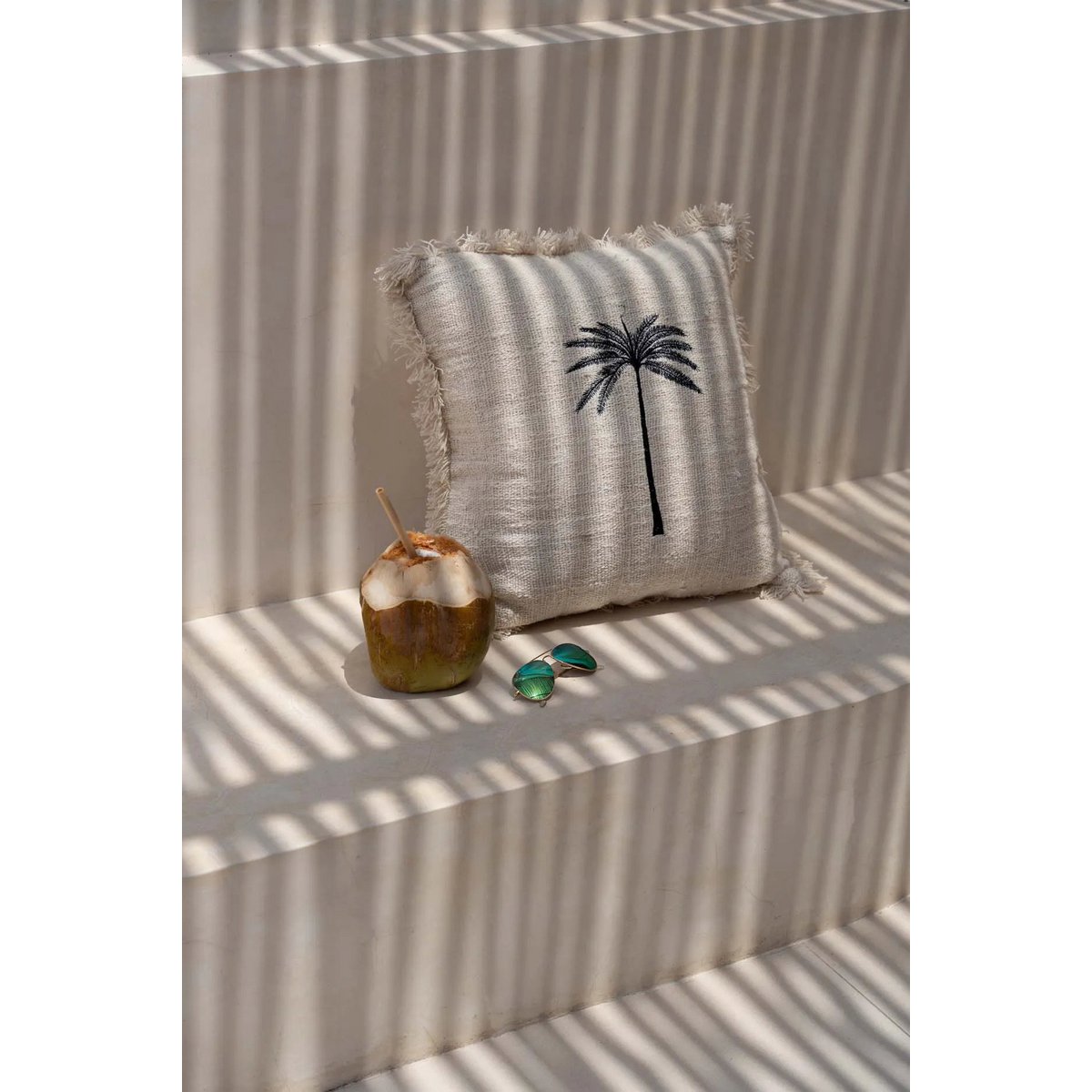 The Gili Palm Cushion Cover - Natural Black - LUXONAS HOME