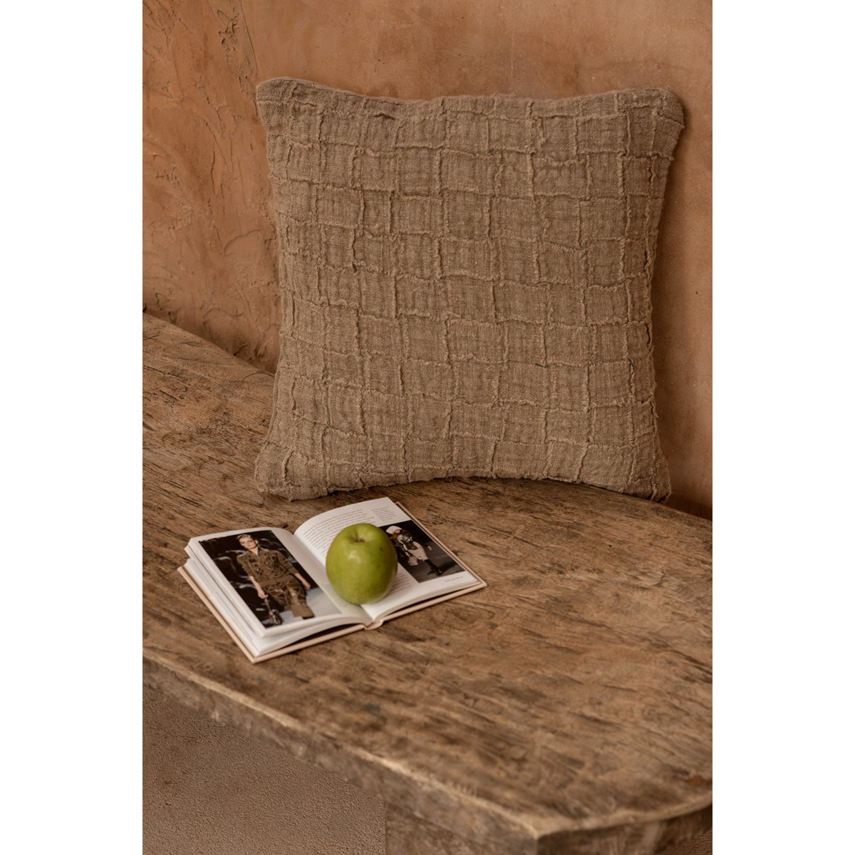 The Linen Damier Cushion Cover - Natural - LUXONAS HOME