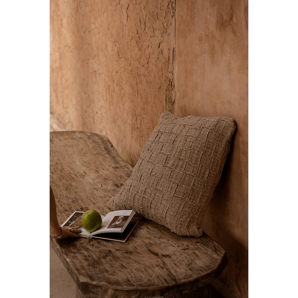 The Linen Damier Cushion Cover - Natural - LUXONAS HOME