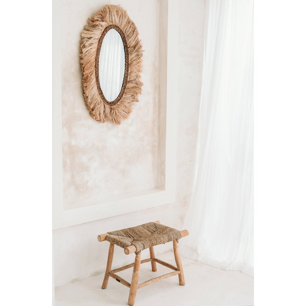 The Porto Seagrass Stool - Natural - M - LUXONAS HOME