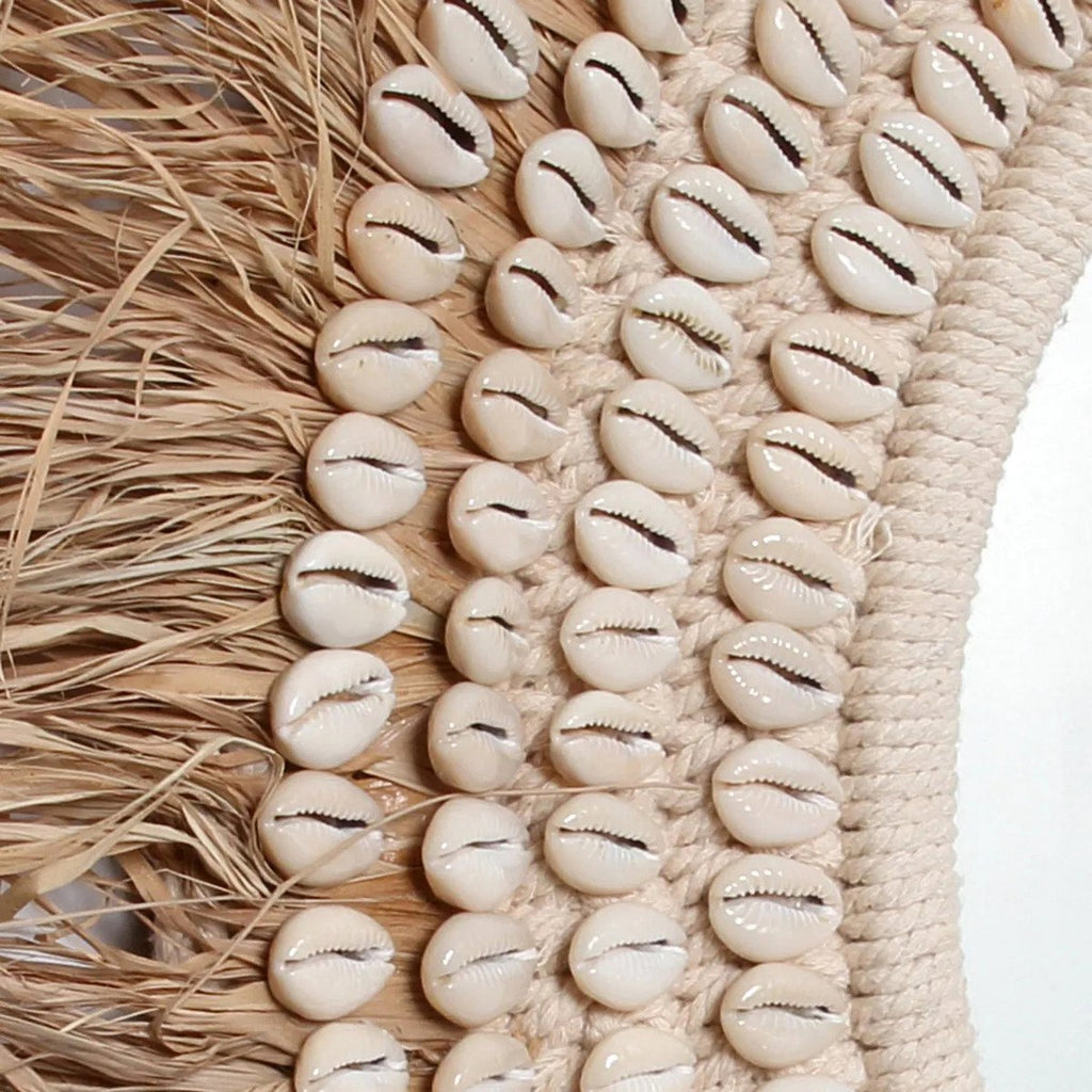 The Raffia Cowrie Mirror - Natural White - LUXONAS HOME