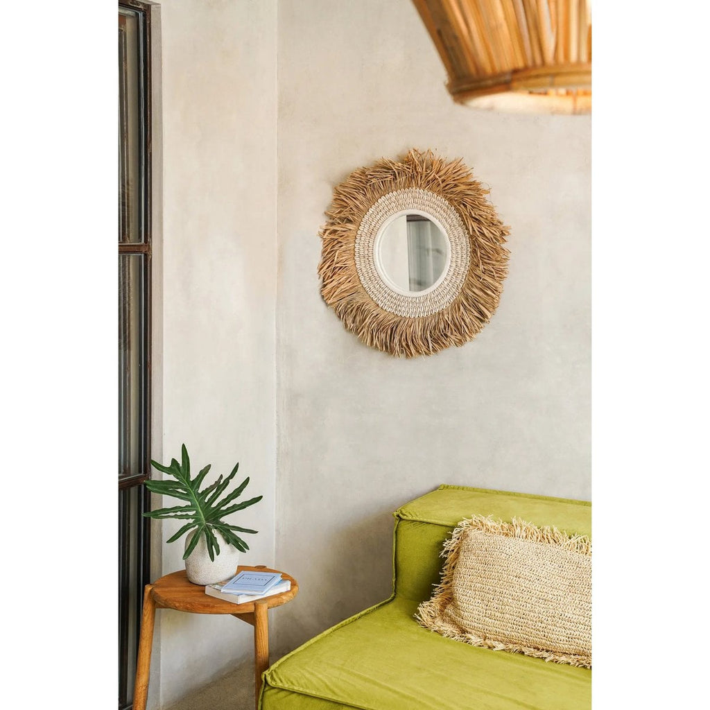 The Raffia Cowrie Mirror - Natural White - LUXONAS HOME