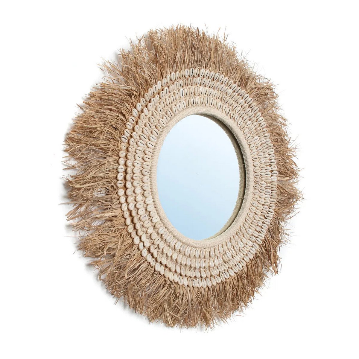 The Raffia Cowrie Mirror - Natural White - LUXONAS HOME