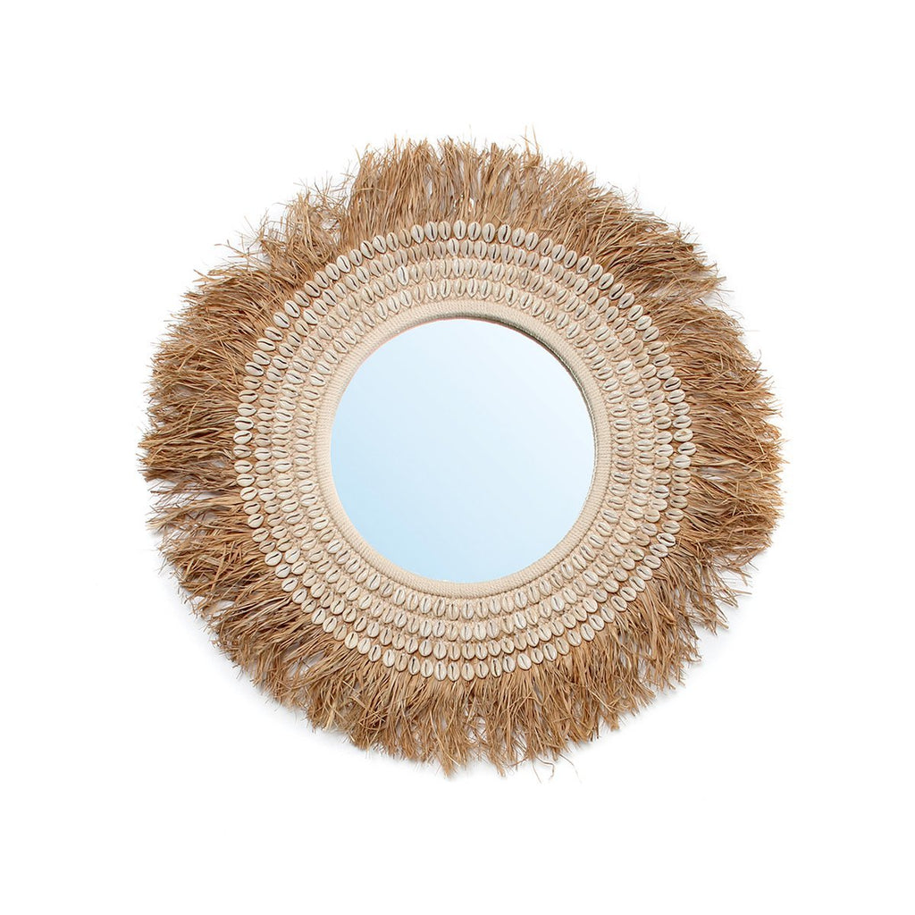 The Raffia Cowrie Mirror - Natural White - LUXONAS HOME