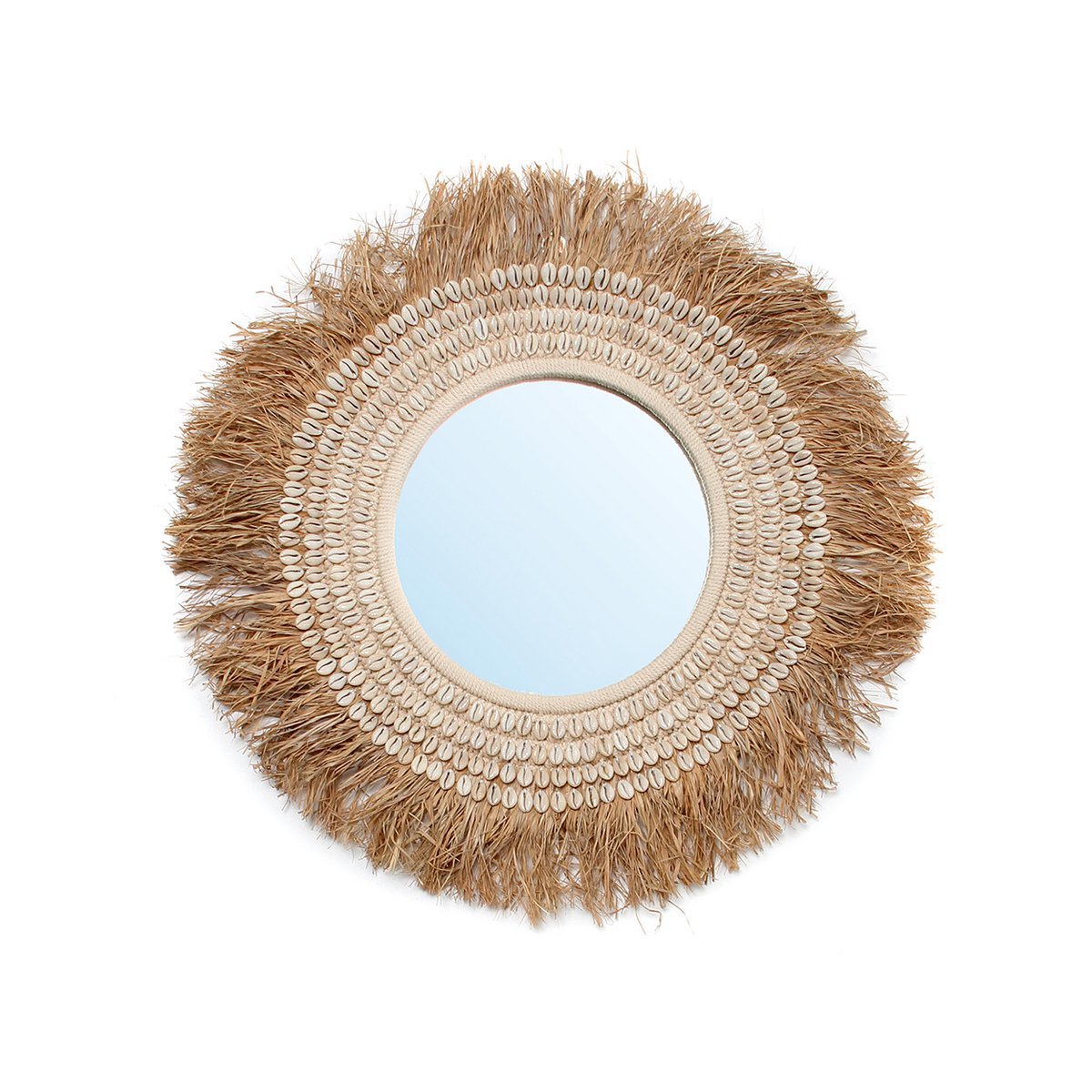 The Raffia Cowrie Mirror - Natural White - LUXONAS HOME