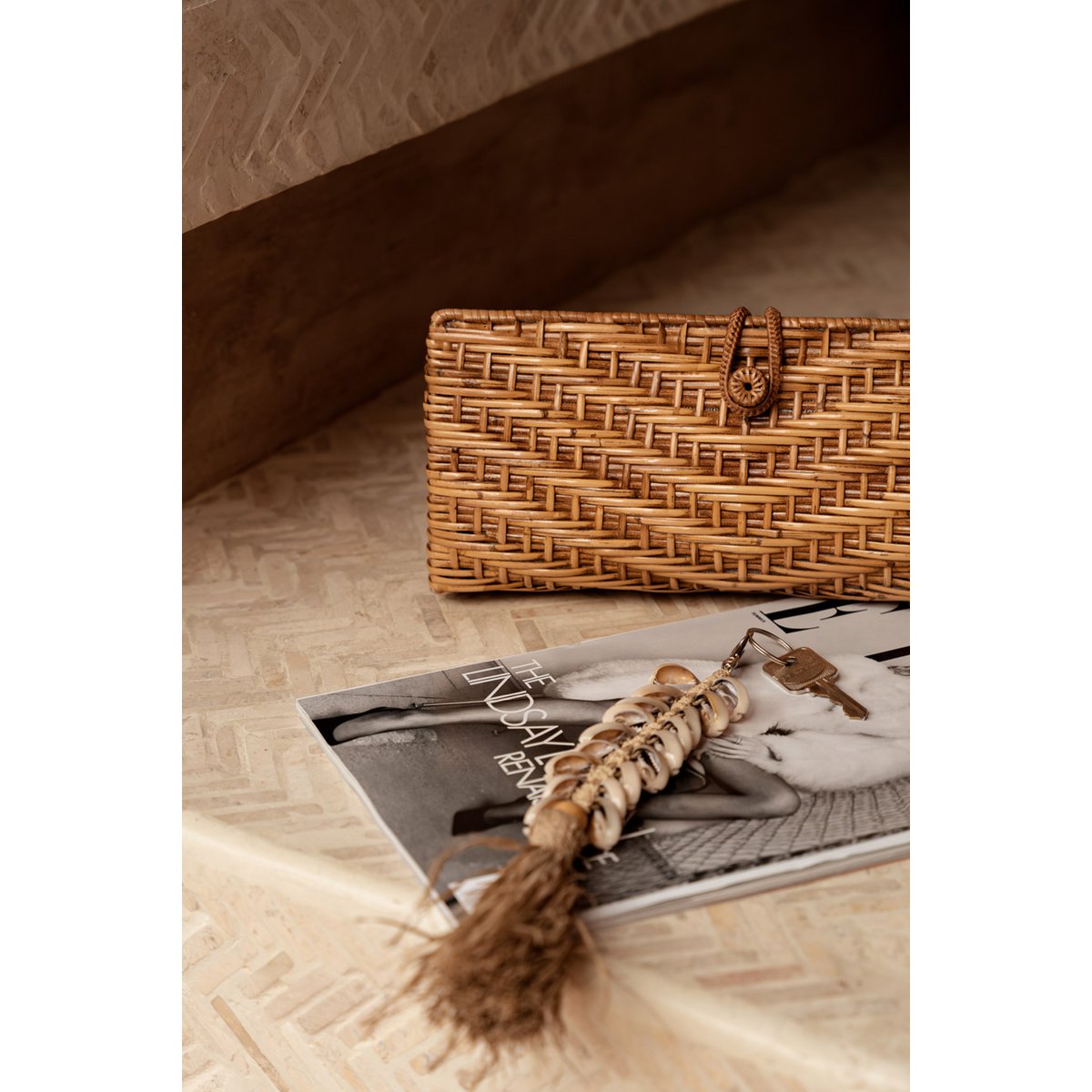 The Raffia Fishbone Keychain - Natural White - LUXONAS HOME