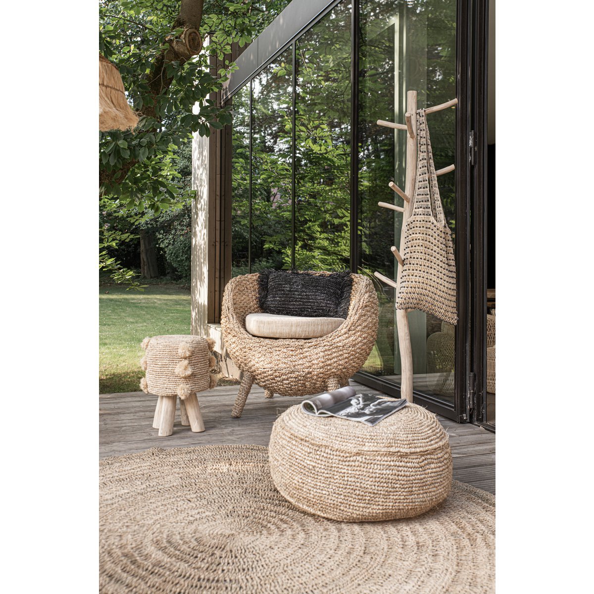 The Raffia Flores Pouffe - Natural - LUXONAS HOME