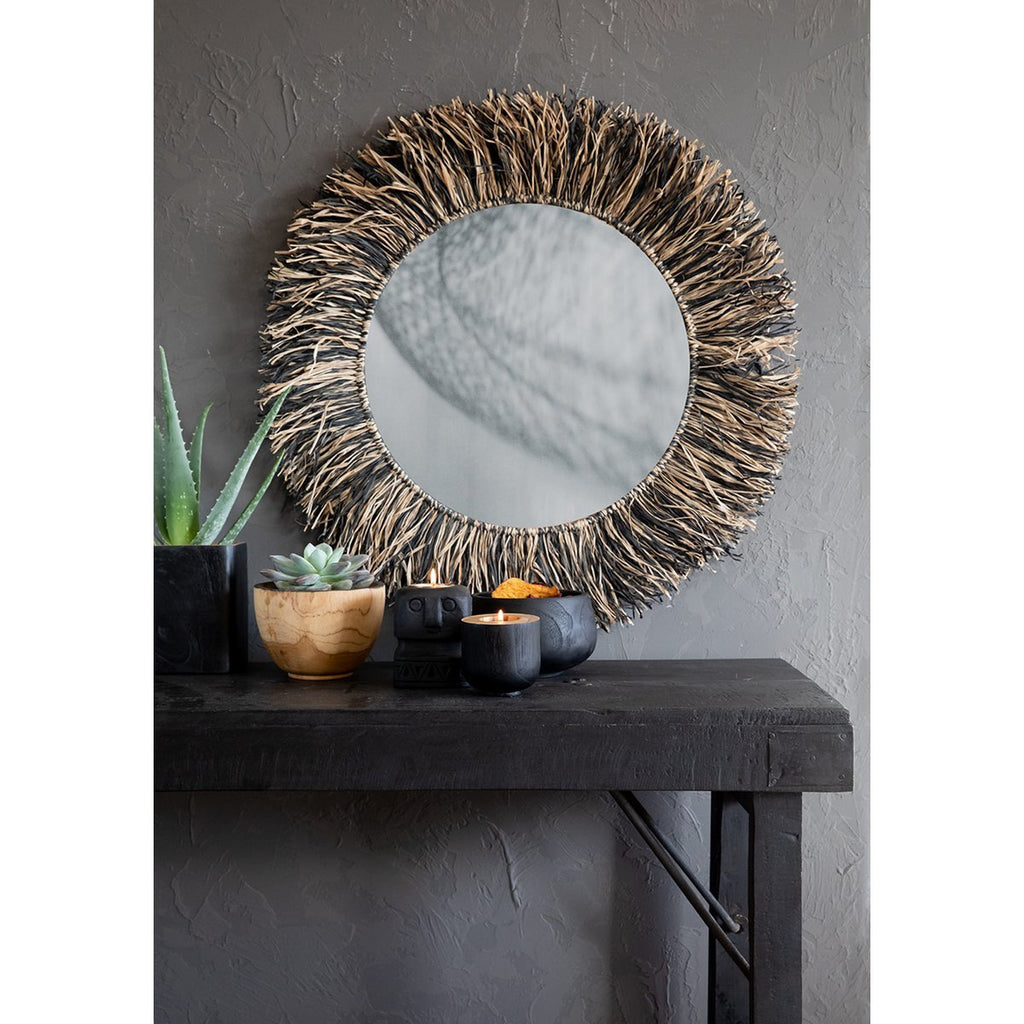 The Raffia Fringe Mirror - Natural Black - L - LUXONAS HOME