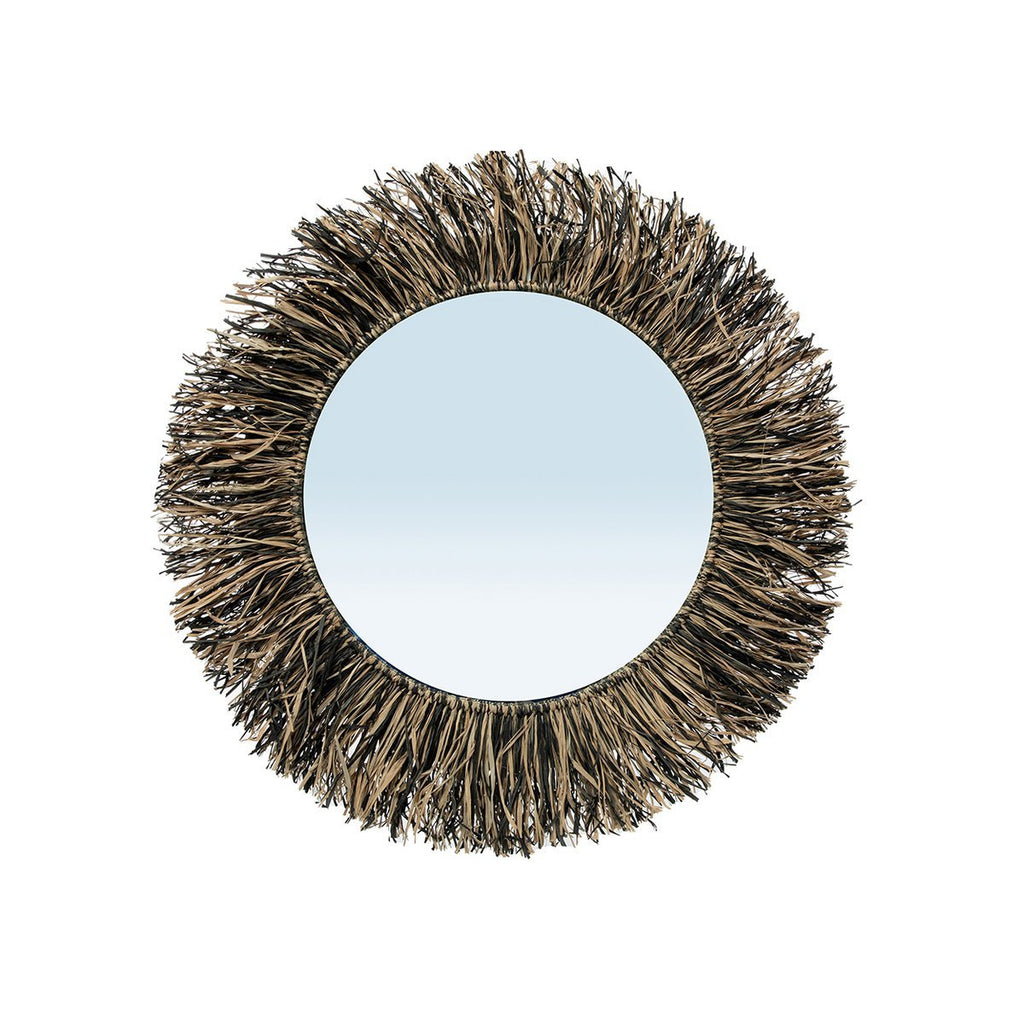 The Raffia Fringe Mirror - Natural Black - L - LUXONAS HOME
