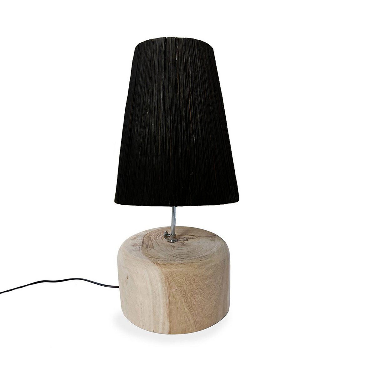 The Raffia Teak Wood Table Lamp - Natural Black - LUXONAS HOME