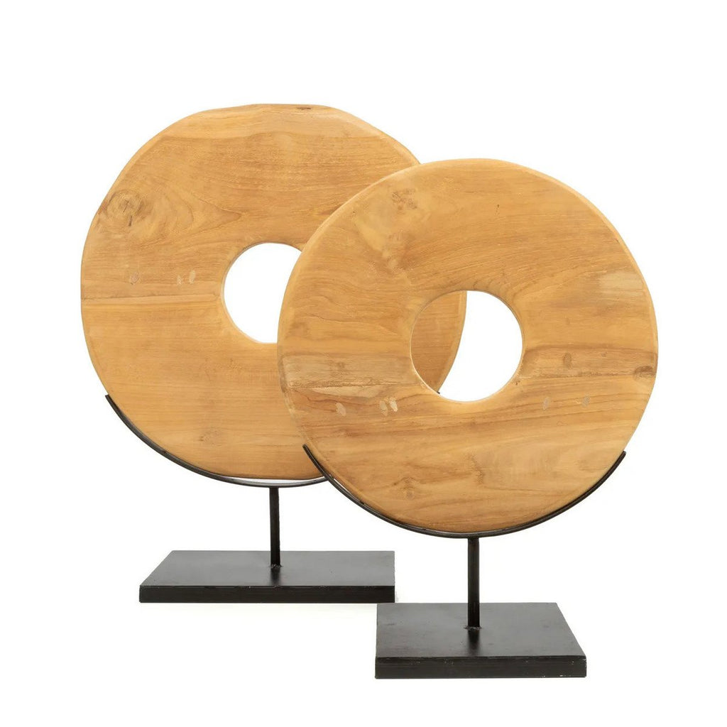The Teak Disc on Stand - L - LUXONAS HOME