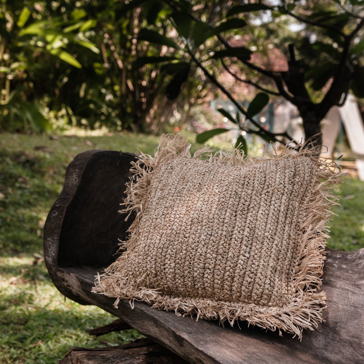 Throw Pillow with Filling | Decorative Cushion | Sofa Pillow GANDI made of Raffia - LUXONAS HOME