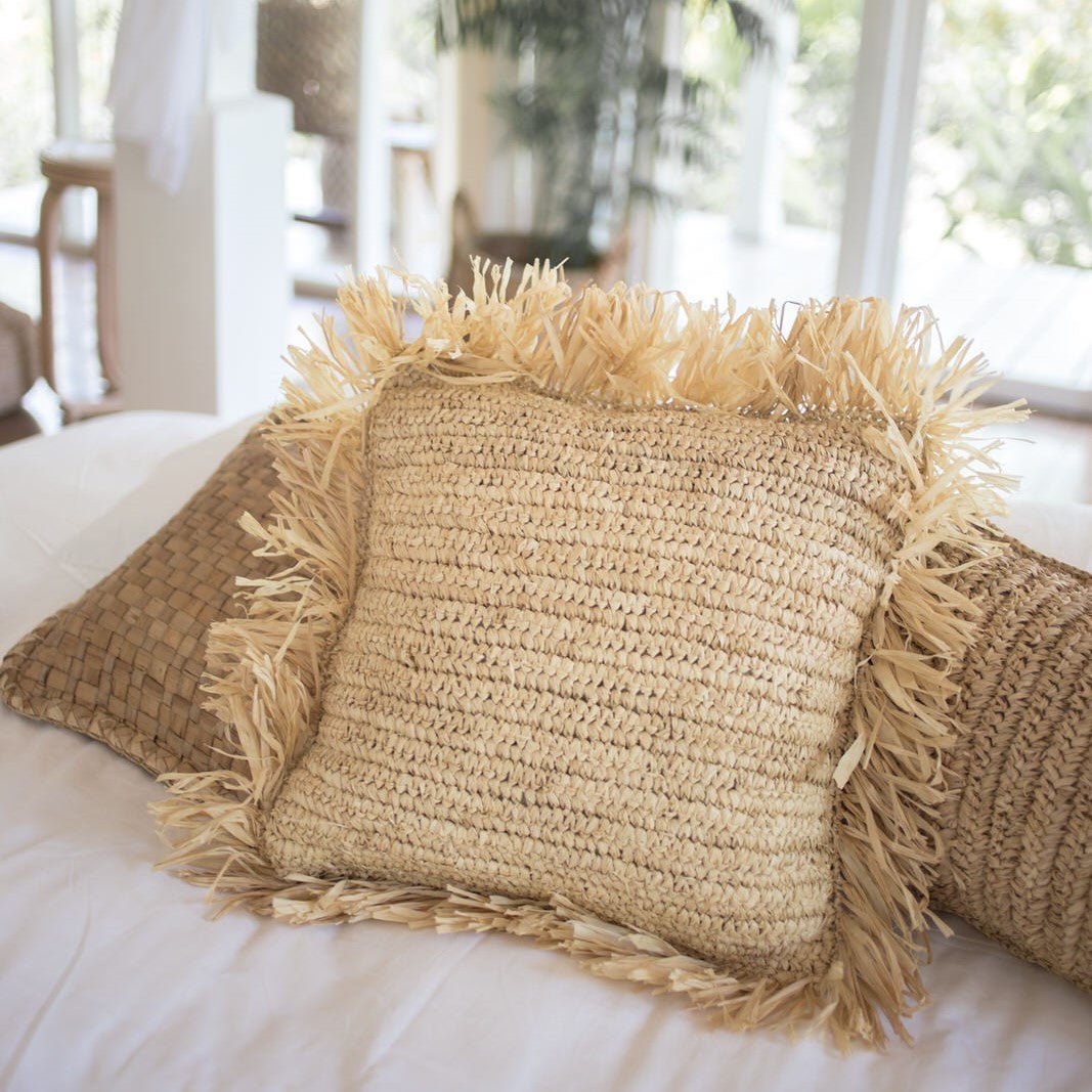 Throw Pillow with Filling | Decorative Cushion | Sofa Pillow GANDI made of Raffia - LUXONAS HOME