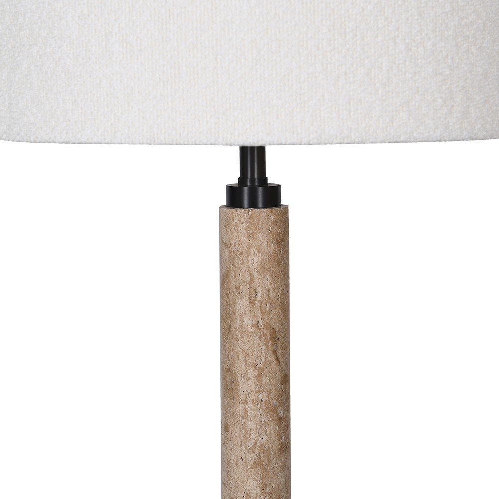 Travertine and Matt Black Table Lamp with Boucle - LUXONAS