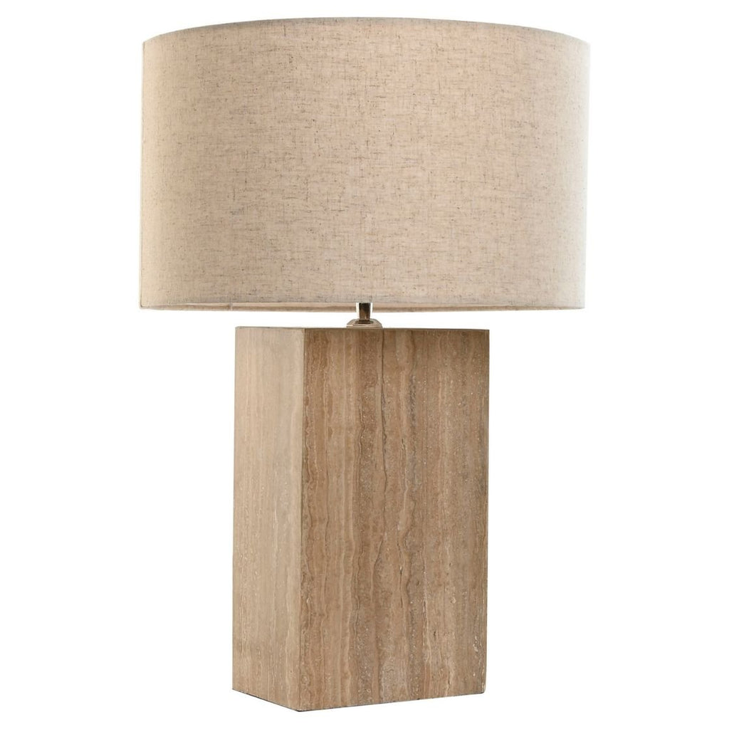 Elegant Travertine Base Table Lamp with Linen Shade