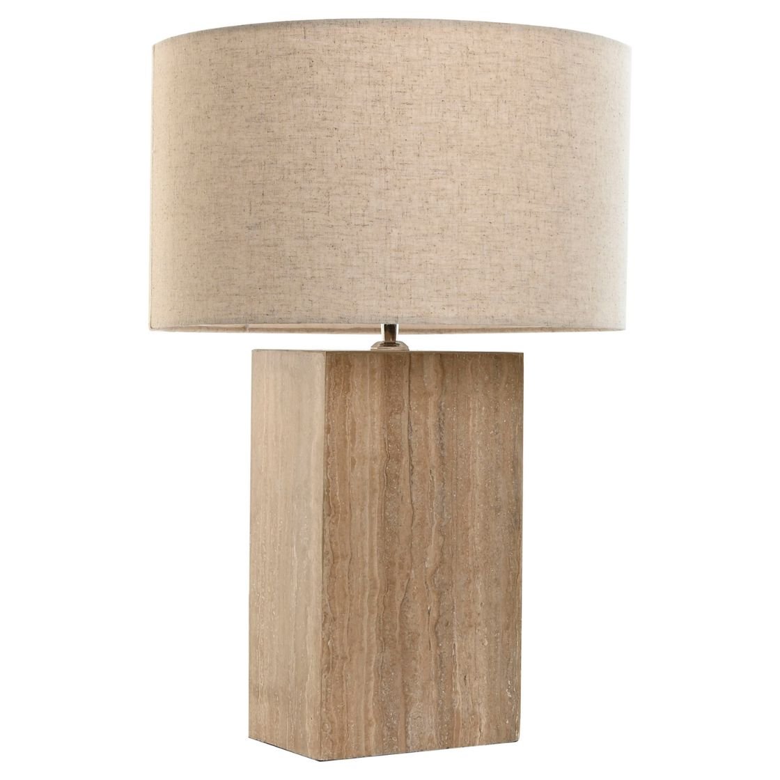 Elegant Travertine Base Table Lamp with Linen Shade