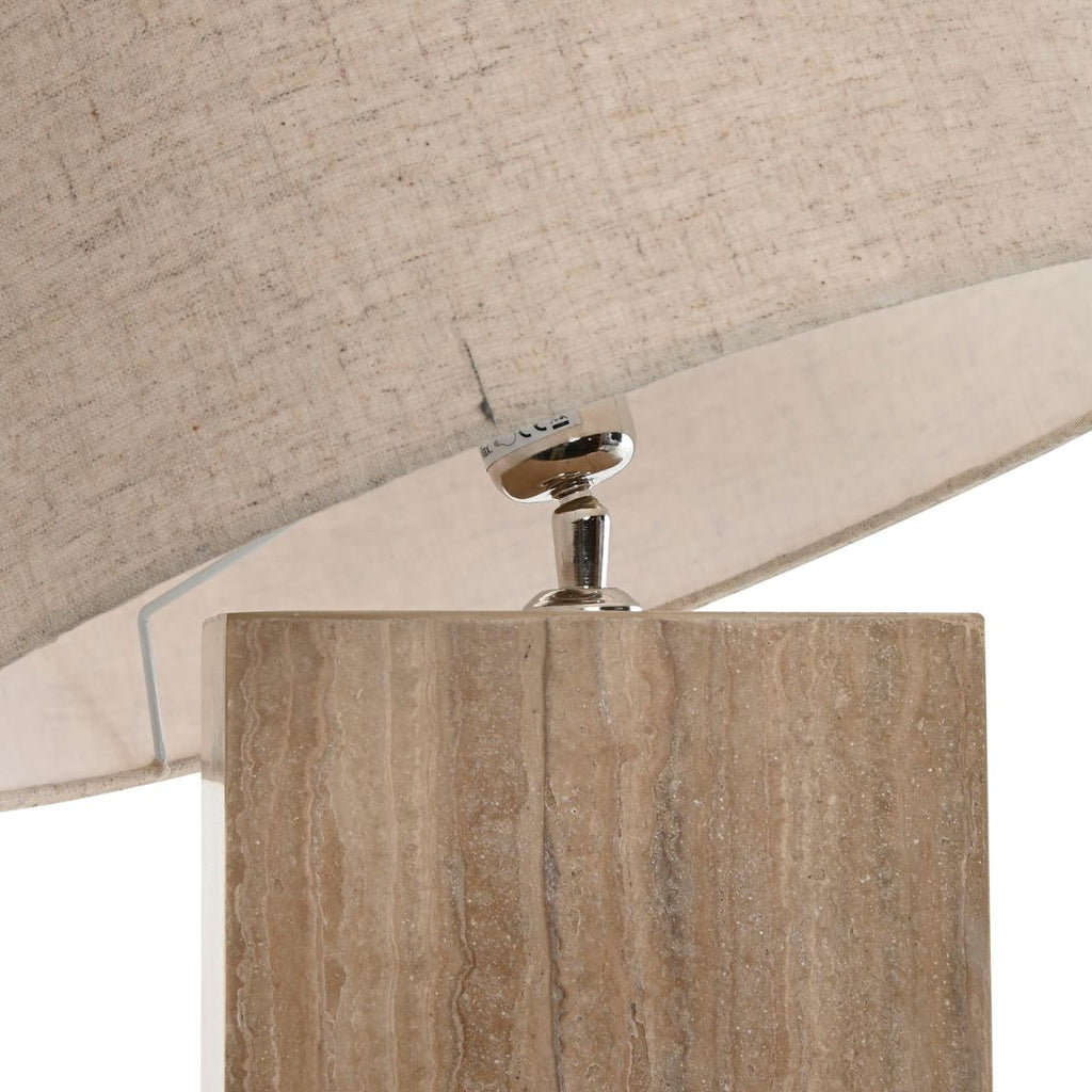 Travertine Base Table Lamp w/Linen Shade - LUXONAS