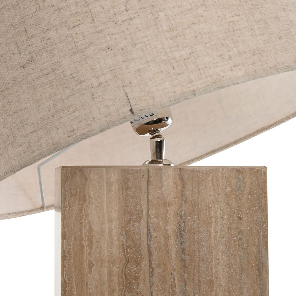 Travertine Base Table Lamp w/Linen Shade - LUXONAS
