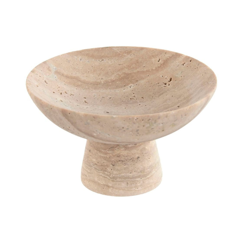 Travertine Bowl on Stem - Elegant Decorative Piece