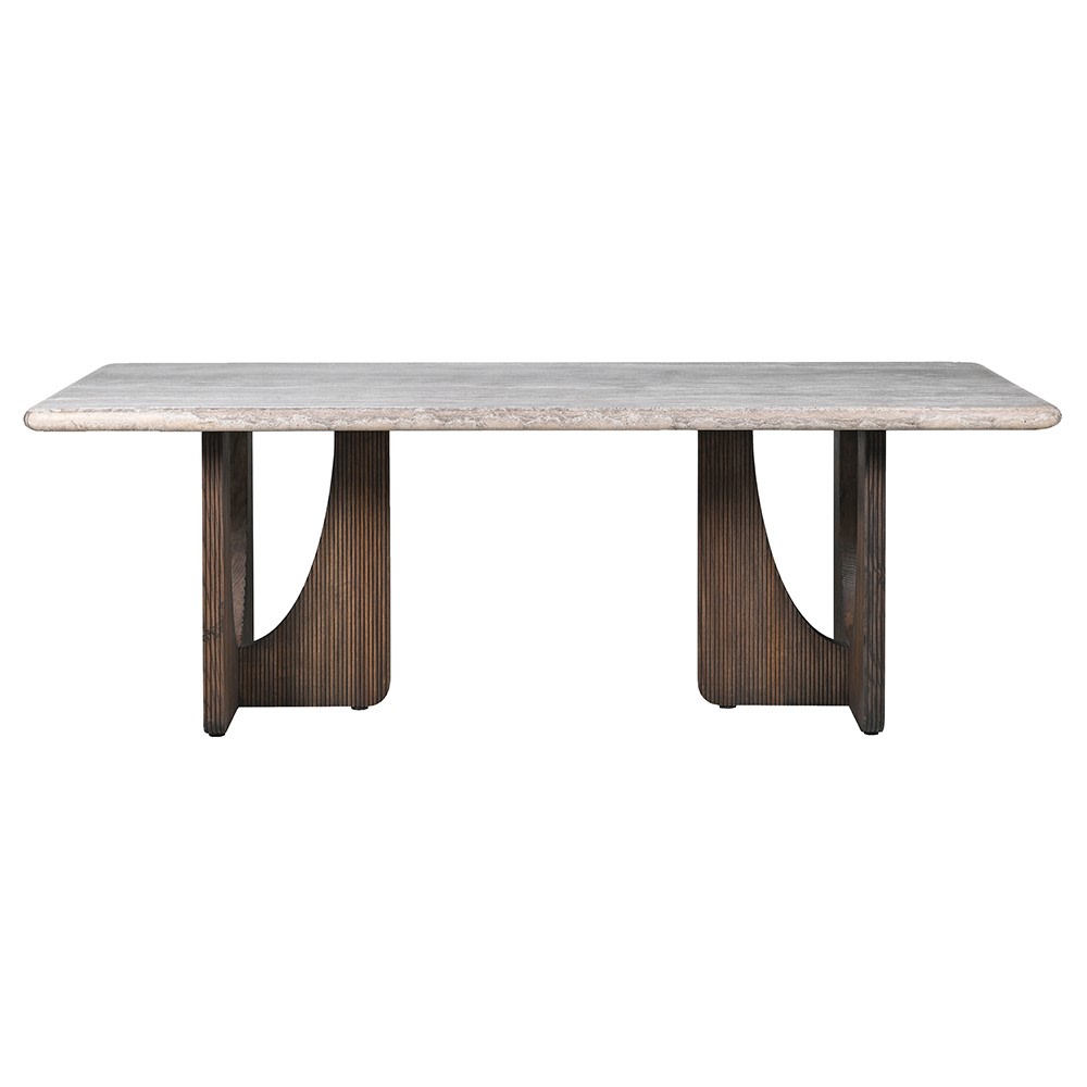 Trece Grey Dining Table – Elegant Travertine and Ash Wood Design - LUXONAS