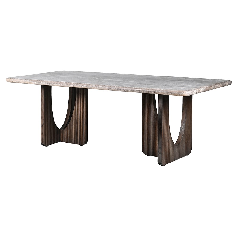 Trece Grey Dining Table – Elegant Travertine and Ash Wood Design - LUXONAS