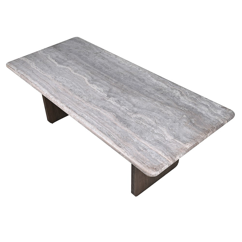 Trece Grey Dining Table – Elegant Travertine and Ash Wood Design - LUXONAS