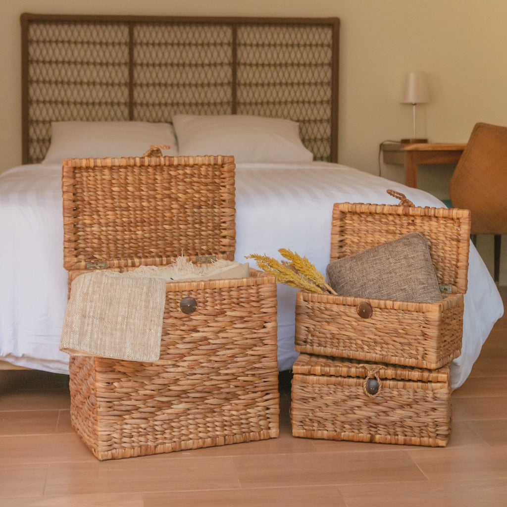 Trunk Basket | Laundry Basket with Lid KELANA made from Water Hyacinth (2 sizes) - LUXONAS HOME